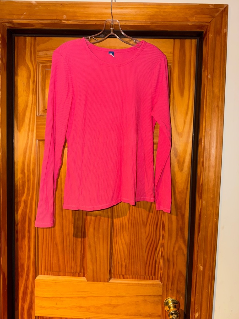 Old Navy Ribbed Crewneck Long Sleeve Top in Hot Pink